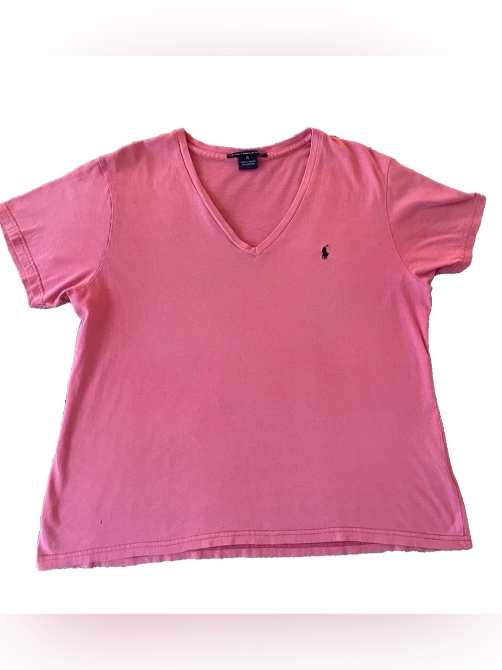 Ralph Lauren Sport 100% Cotton Pink V Neck Tee Pony Logo Lightweight Size XL